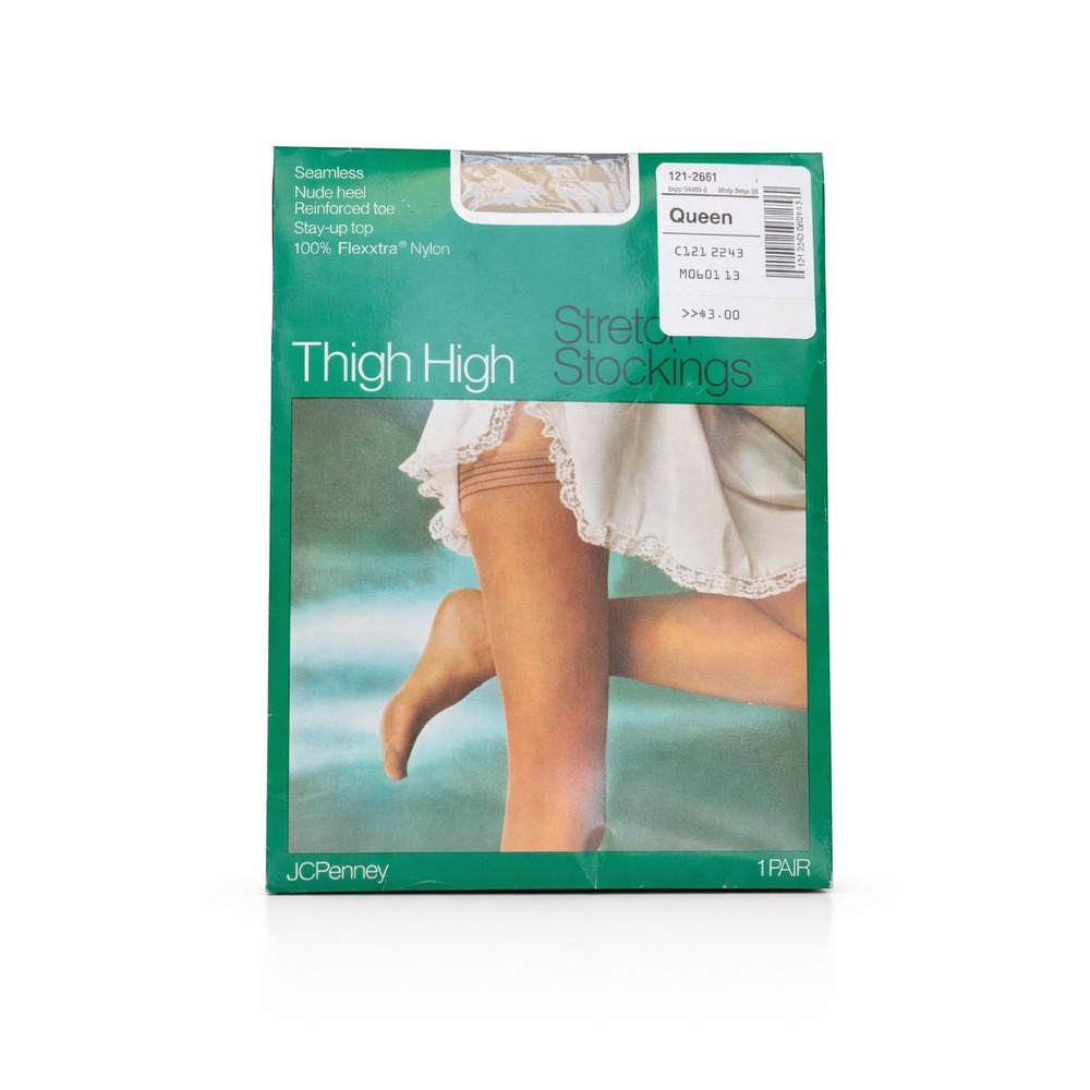 Vintage JCPenney Thigh High Stockings Queen Beige Nylon NOS USA Sealed‎